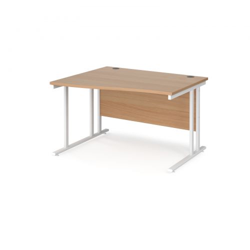 Maestro 25 left hand wave desk 1200mm wide - white cantilever leg frame and beech top