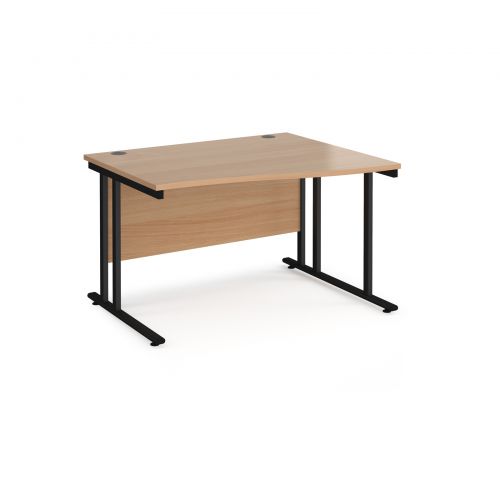 Maestro 25 right hand wave desk 1200mm wide - black cantilever leg frame and beech top