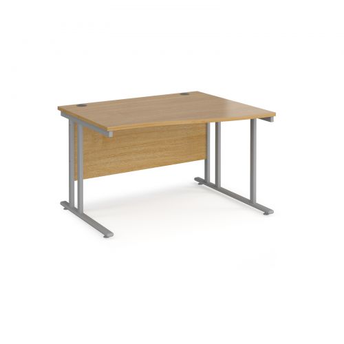 Maestro 25 Sl Silver Dble Upright Cant RH Wave Desk 1200mm X 990/800 Oak 25mm Top 18mm Back Panel