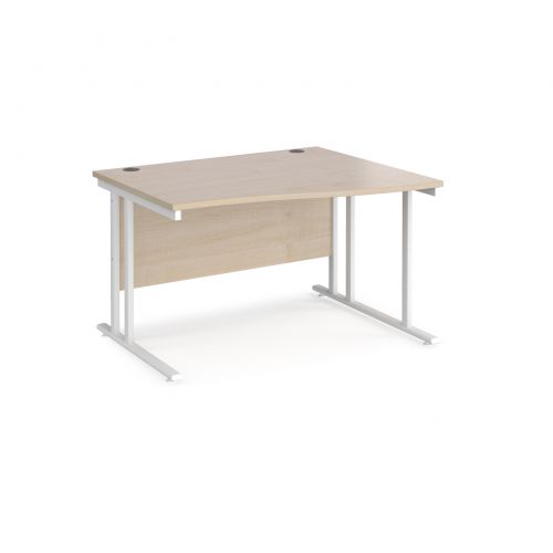 Maestro 25 right hand wave desk 1200mm wide - white cantilever leg frame and maple top