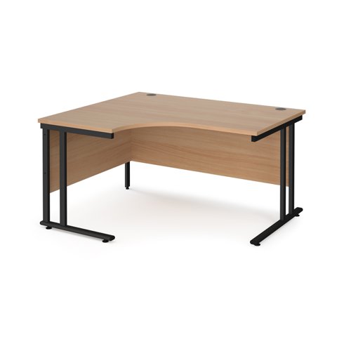 Maestro 25 left hand ergonomic desk 1400mm wide - black cantilever leg frame, beech top MC14ELKB Buy online at Office 5Star or contact us Tel 01594 810081 for assistance
