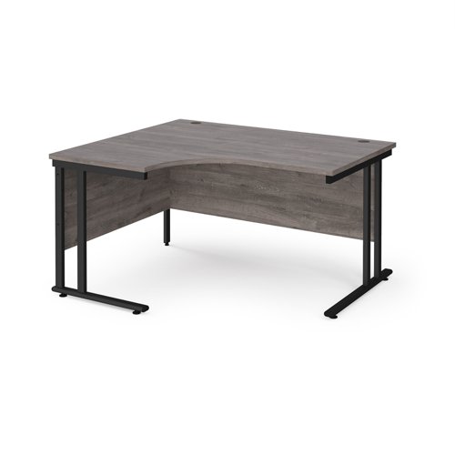 Maestro 25 left hand ergonomic desk 1400mm wide - black cantilever leg frame, grey oak top