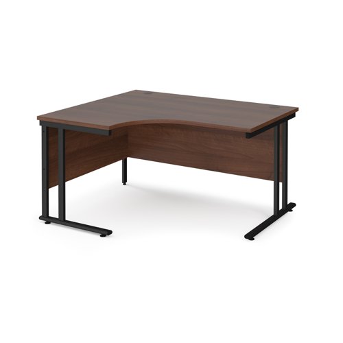 Maestro 25 left hand ergonomic desk 1400mm wide - black cantilever leg frame, walnut top