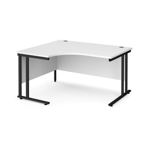 Maestro 25 left hand ergonomic desk 1400mm wide - black cantilever leg frame, white top