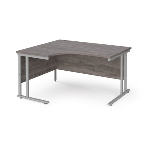 Maestro 25 left hand ergonomic desk 1400mm wide - silver cantilever leg frame, grey oak top Office Desks MC14ELSGO