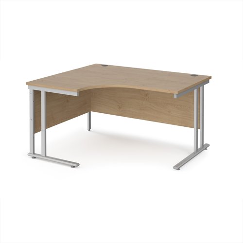 Maestro 25 left hand ergonomic desk 1400mm wide - silver cantilever leg frame, Kendal oak top