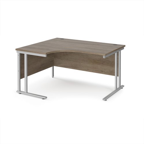 Maestro 25 left hand ergonomic desk 1400mm wide - silver cantilever leg frame, Nebraska oak top