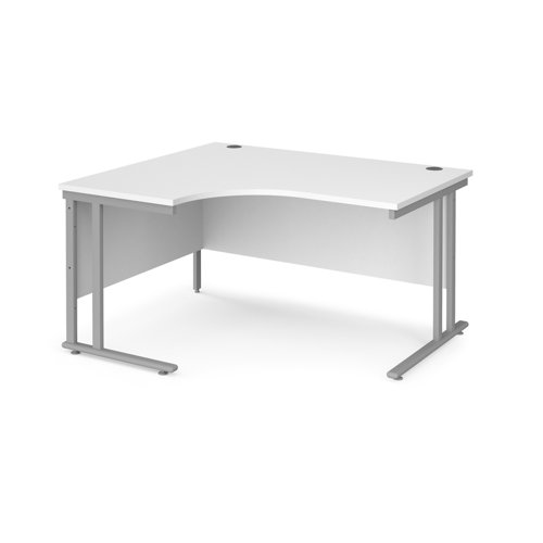 Maestro 25 left hand ergonomic desk 1400mm wide - silver cantilever leg frame, white top MC14ELSWH Buy online at Office 5Star or contact us Tel 01594 810081 for assistance