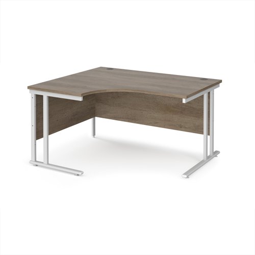 Maestro 25 left hand ergonomic desk 1400mm wide - white cantilever leg frame, Nebraska oak top