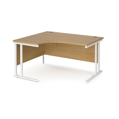 Maestro 25 left hand ergonomic desk 1400mm wide - white cantilever leg frame, oak top MC14ELWHO Buy online at Office 5Star or contact us Tel 01594 810081 for assistance