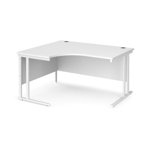 Maestro 25 left hand ergonomic desk 1400mm wide - white cantilever leg frame, white top