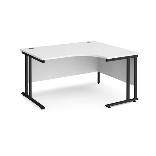 Maestro 25 right hand ergonomic desk 1400mm wide - black cantilever leg frame, white top Office Desks MC14ERKWH