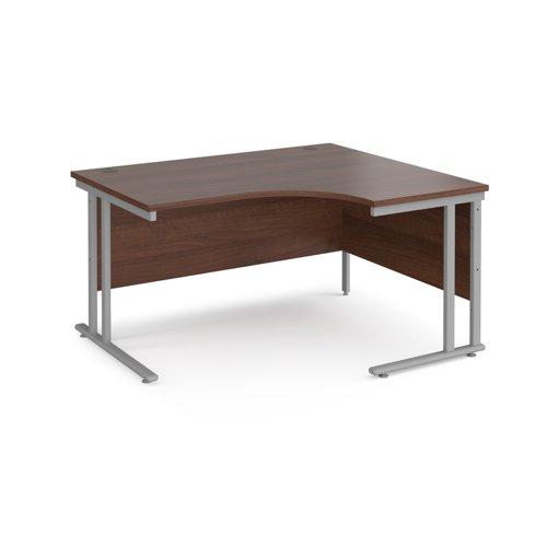 Maestro 25 SL Silver Right Hand Ergo Desk 1400mm x 1200/800/600 Walnut