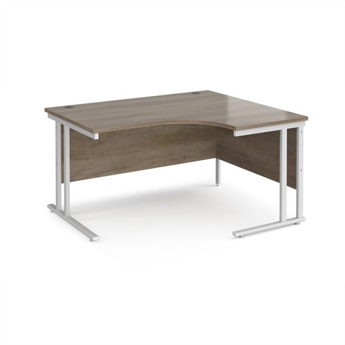 Maestro 25 right hand ergonomic desk 1400mm wide - white cantilever leg frame, Nebraska oak top