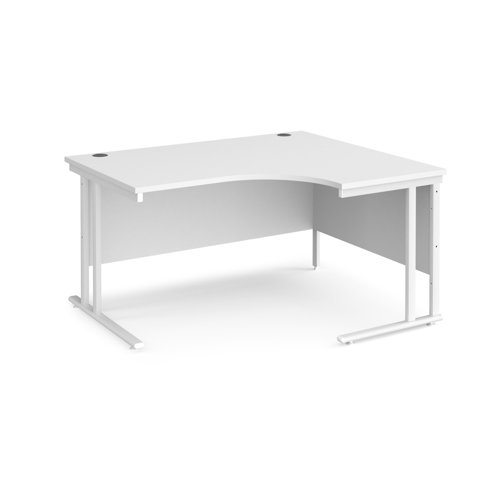 Maestro 25 right hand ergonomic desk 1400mm wide - white cantilever leg frame, white top