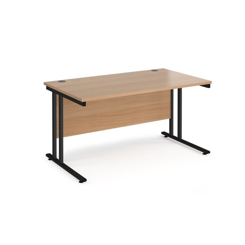 Maestro 25 straight desk 1400mm x 800mm - black cantilever leg frame, beech top