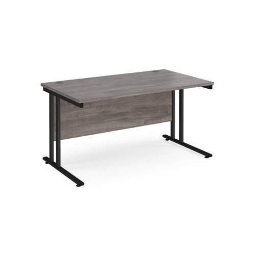 Maestro 25 straight desk 1400mm x 800mm - black cantilever leg frame, grey oak top MC14KGO Buy online at Office 5Star or contact us Tel 01594 810081 for assistance