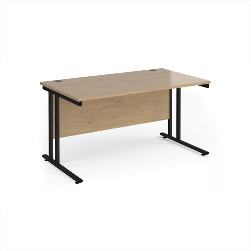 Maestro 25 straight desk 1400mm x 800mm - black cantilever leg frame, Kendal oak top