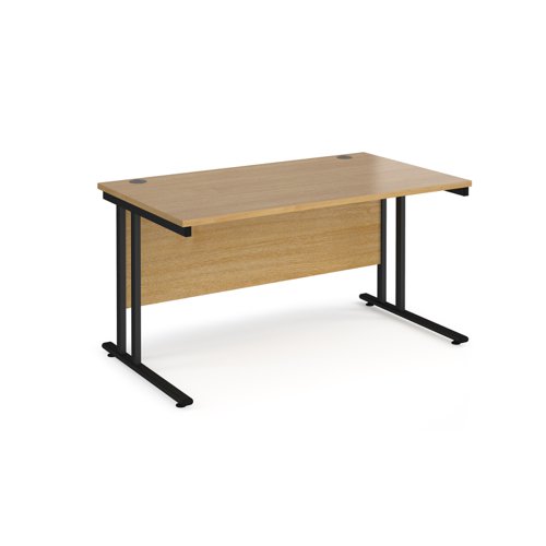 Maestro 25 straight desk 1400mm x 800mm - black cantilever leg frame, oak top MC14KO Buy online at Office 5Star or contact us Tel 01594 810081 for assistance
