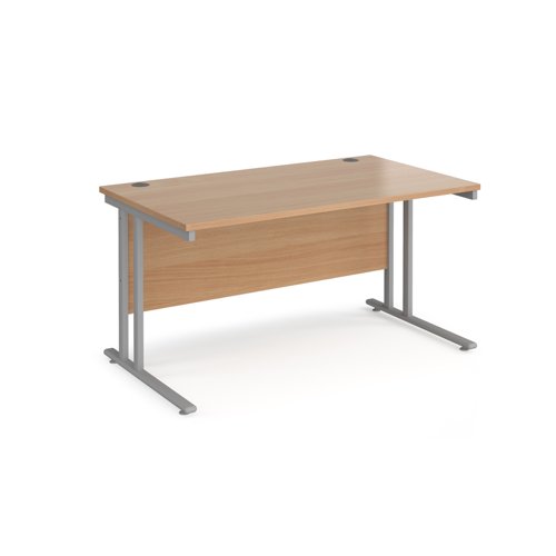 Maestro 25 straight desk 1400mm x 800mm - silver cantilever leg frame, beech top