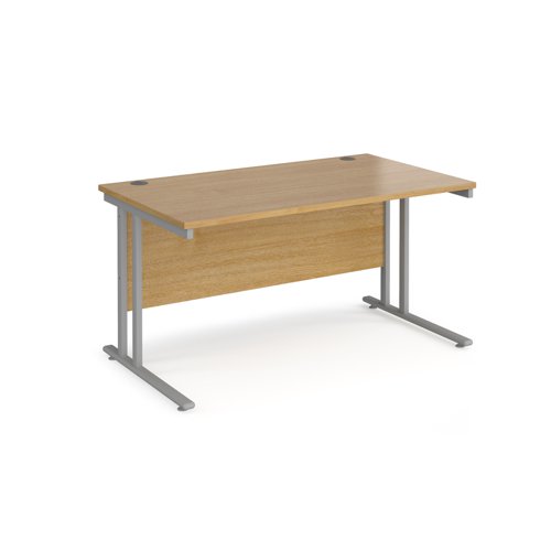 Maestro 25 straight desk 1400mm x 800mm - silver cantilever leg frame, oak top MC14SO Buy online at Office 5Star or contact us Tel 01594 810081 for assistance
