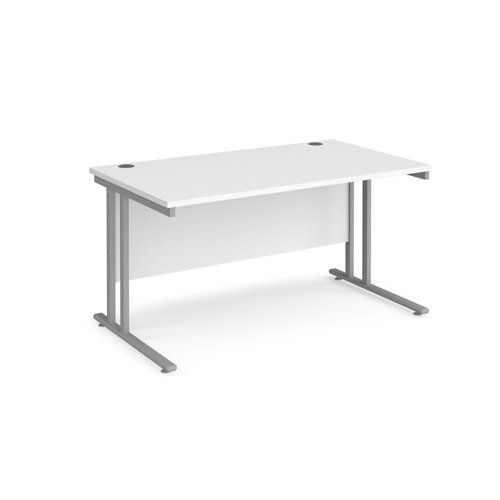 Maestro 25 Sl Silver Double Upright Cantilever Desk 1400W X 800D White 25mm Top 18mm Back Panel