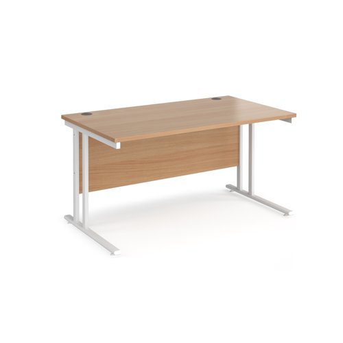 Maestro 25 straight desk 1400mm x 800mm - white cantilever leg frame, beech top MC14WHB Buy online at Office 5Star or contact us Tel 01594 810081 for assistance