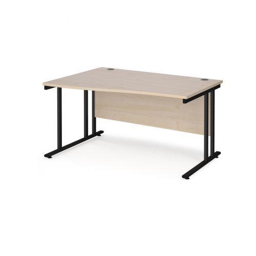 Maestro 25 left hand wave desk 1400mm wide - black cantilever leg frame and maple top