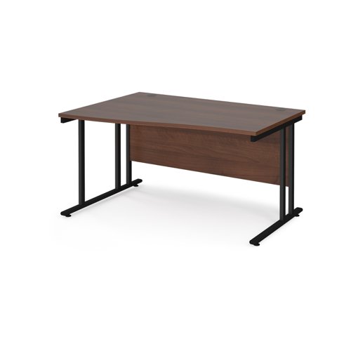 Maestro 25 left hand wave desk 1400mm wide - black cantilever leg frame, walnut top