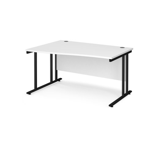 Maestro 25 left hand wave desk 1400mm wide - black cantilever leg frame, white top MC14WLKWH Buy online at Office 5Star or contact us Tel 01594 810081 for assistance