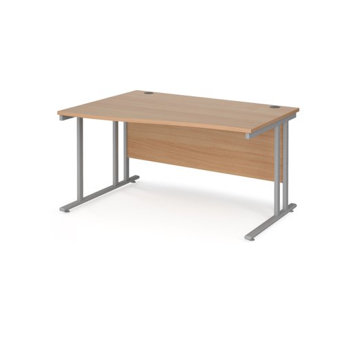 Maestro 25 left hand wave desk 1400mm wide - silver cantilever leg frame, beech top MC14WLSB Buy online at Office 5Star or contact us Tel 01594 810081 for assistance