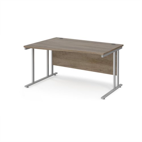 Maestro 25 left hand wave desk 1400mm wide - silver cantilever leg frame, Nebraska oak top