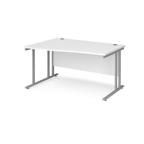 Maestro 25 Sl Silver Dble Upright Cant LH Wave Desk 1400mm X 990/800 White 25mm Top 18mm Back Panel