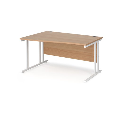 Maestro 25 left hand wave desk 1400mm wide - white cantilever leg frame, beech top MC14WLWHB Buy online at Office 5Star or contact us Tel 01594 810081 for assistance