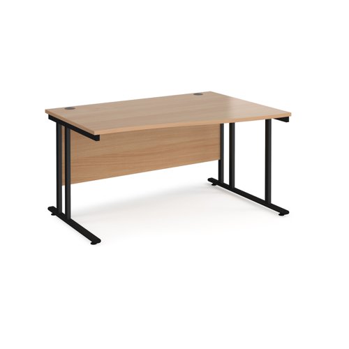 Maestro 25 right hand wave desk 1400mm wide - black cantilever leg frame, beech top MC14WRKB Buy online at Office 5Star or contact us Tel 01594 810081 for assistance
