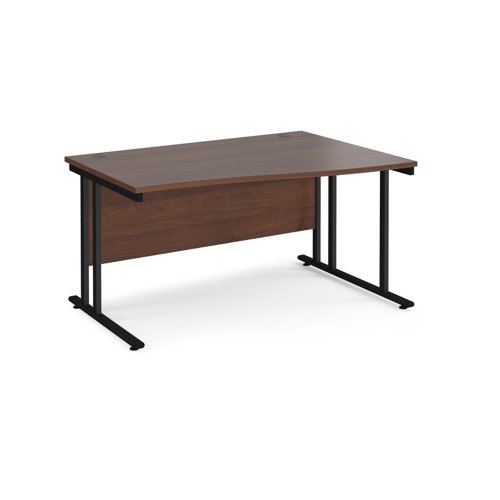 Maestro 25 right hand wave desk 1400mm wide - black cantilever leg frame, walnut top MC14WRKW Buy online at Office 5Star or contact us Tel 01594 810081 for assistance