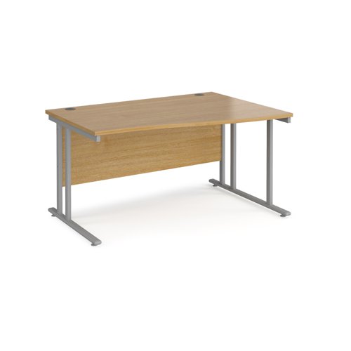 Maestro 25 right hand wave desk 1400mm wide - silver cantilever leg frame, oak top MC14WRSO Buy online at Office 5Star or contact us Tel 01594 810081 for assistance