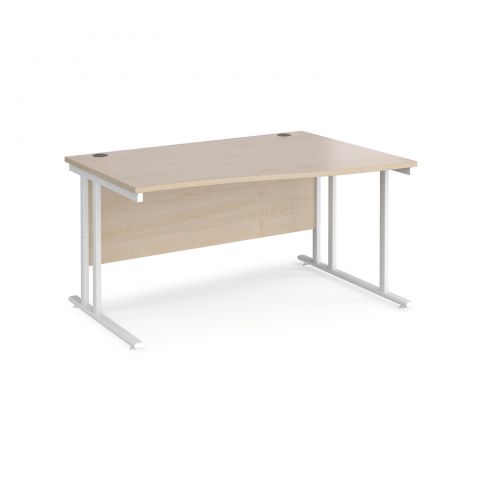 Maestro 25 right hand wave desk 1400mm wide - white cantilever leg frame and maple top