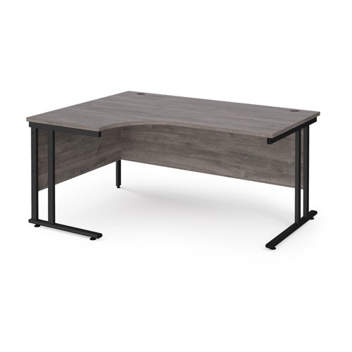 Maestro 25 left hand ergonomic desk 1600mm wide - black cantilever leg frame, grey oak top