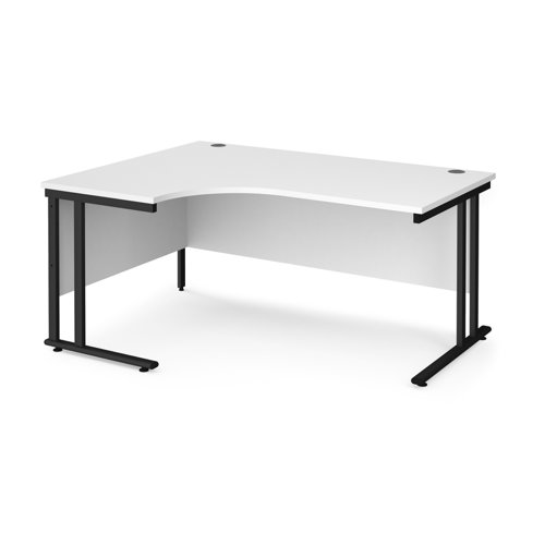 Maestro 25 left hand ergonomic desk 1600mm wide - black cantilever leg frame, white top MC16ELKWH Buy online at Office 5Star or contact us Tel 01594 810081 for assistance