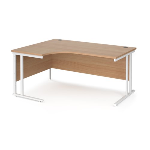 Office Desk Left Hand Corner Desk 1600mm Beech Top With White Frame 1200mm Depth Maestro 25 Mc16elwhb