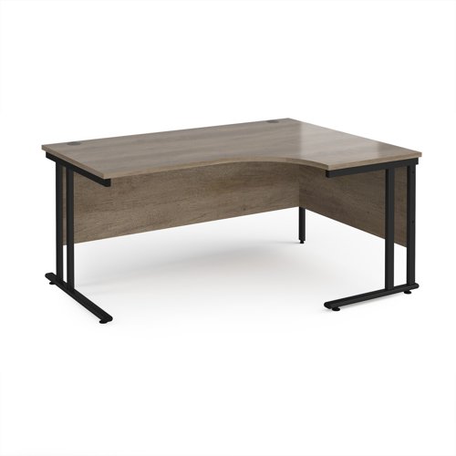Maestro 25 right hand ergonomic desk 1600mm wide - black cantilever leg frame, Nebraska oak top
