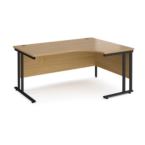 Maestro 25 right hand ergonomic desk 1600mm wide - black cantilever leg frame, oak top