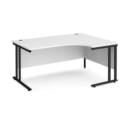 Maestro 25 right hand ergonomic desk 1600mm wide - black cantilever leg frame, white top MC16ERKWH Buy online at Office 5Star or contact us Tel 01594 810081 for assistance