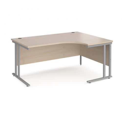 Maestro 25 right hand ergonomic desk 1600mm wide - silver cantilever leg frame and maple top