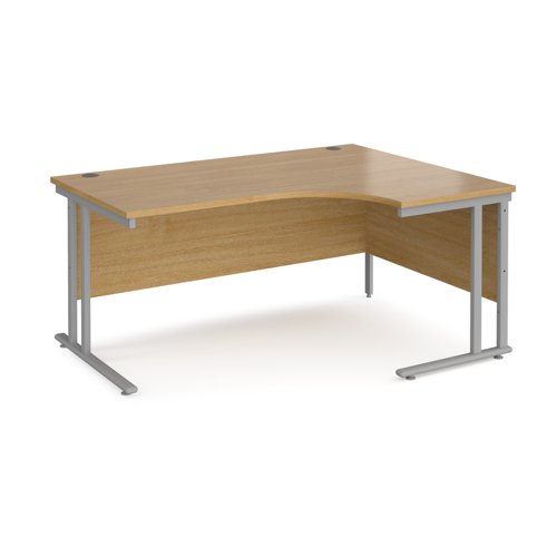 Maestro 25 right hand ergonomic desk 1600mm wide - silver cantilever leg frame, oak top