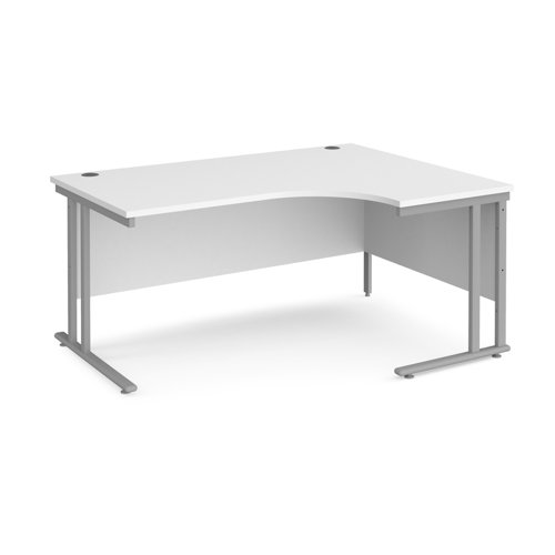 Maestro 25 right hand ergonomic desk 1600mm wide - silver cantilever leg frame, white top