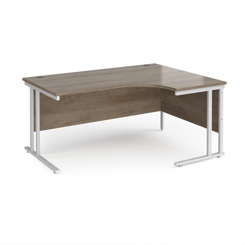 Maestro 25 right hand ergonomic desk 1600mm wide - white cantilever leg frame, Nebraska oak top
