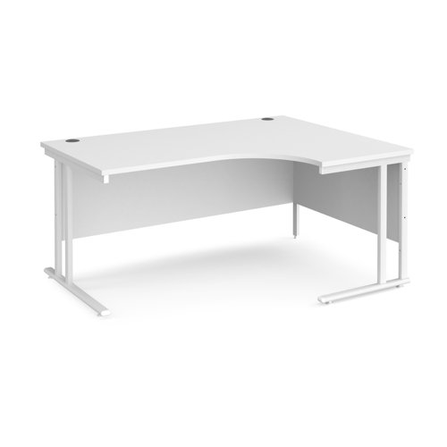 Maestro 25 right hand ergonomic desk 1600mm wide - white cantilever leg frame, white top