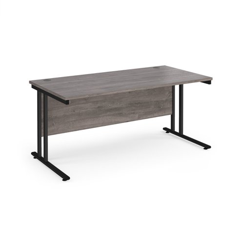Maestro 25 straight desk 1600mm x 800mm - black cantilever leg frame, grey oak top